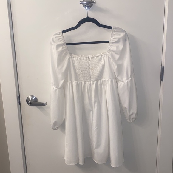 EXLURA Womens Square Neck Dress Long Puff Sleeve A-Line Casual Short Mini Dress - Picture 3 of 5